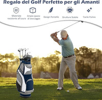 Borsa da Golf Portatile con 14 Divisori Superiori a Tutta Lunghezza, 7 Tasche con Cerniera, Cappuccio Antipioggia, Tracolla, Manico e Portaombrelli, Ideale per Uomini e Donne (blu e grigio)
