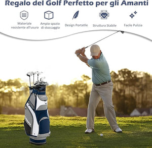 Borsa da Golf Portatile con 14 Divisori Superiori a Tutta Lunghezza, 7 Tasche con Cerniera, Cappuccio Antipioggia, Tracolla, Manico e Portaombrelli, Ideale per Uomini e Donne (blu e grigio)