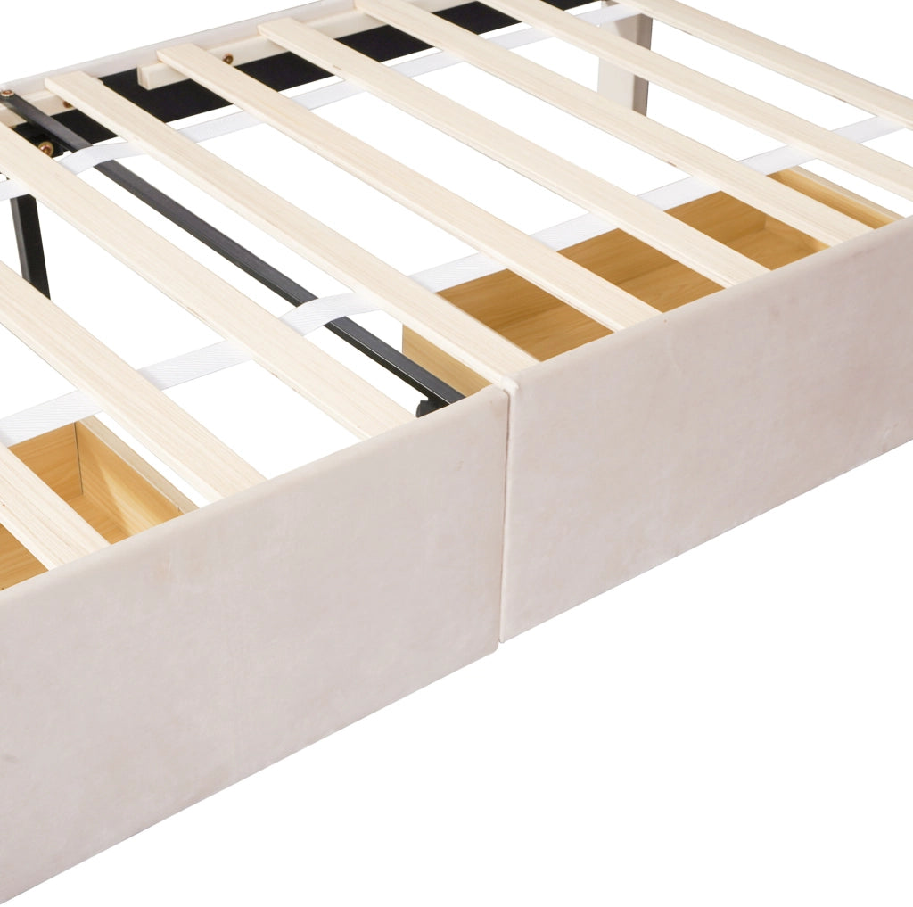 Letto singolo imbottito 90 x 200 cm con rete a doghe e cassetto beige