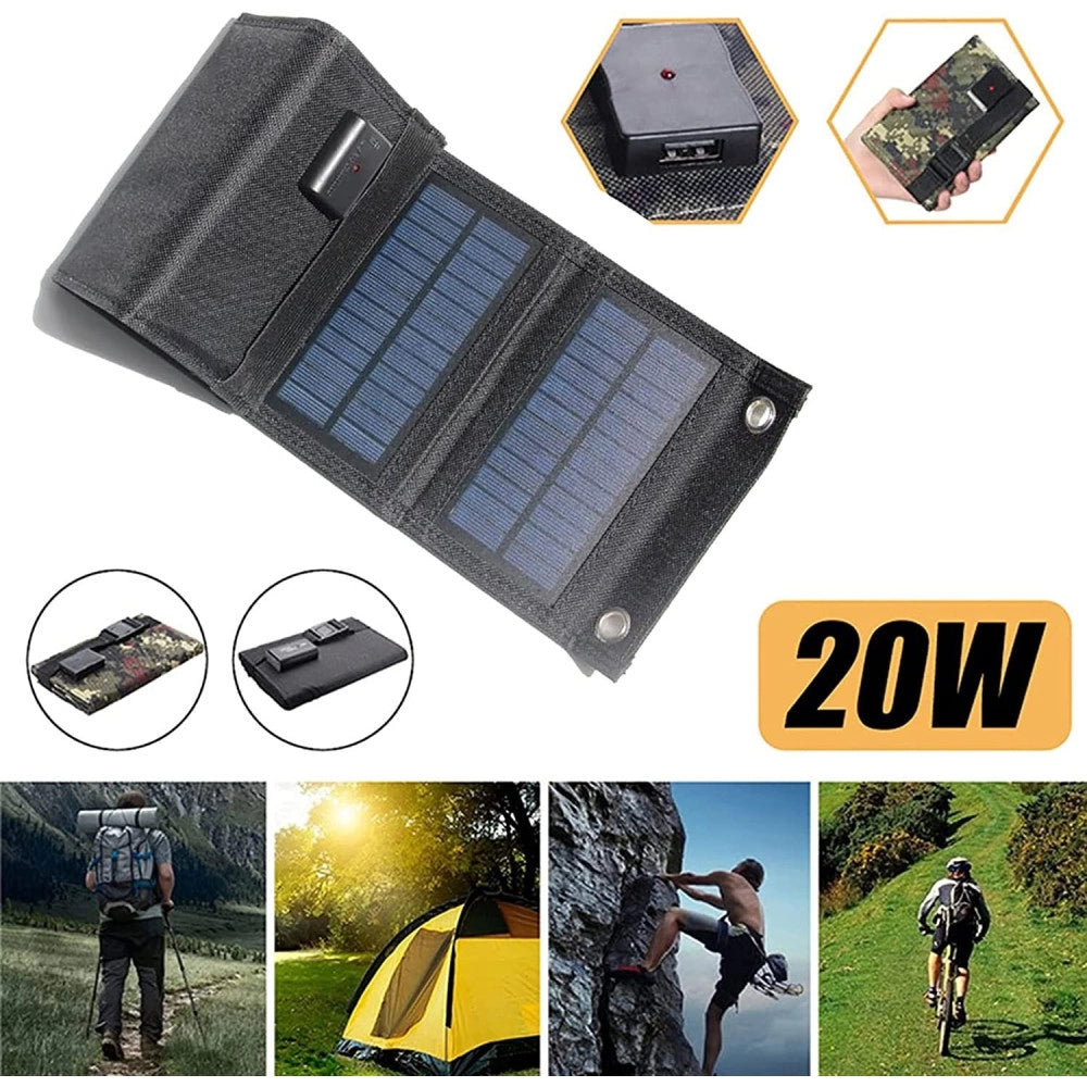 Trade Shop - Pannello Solare Pieghevole 20w Caricabatterie Telefono Campeggio Trekking Usb 5v -