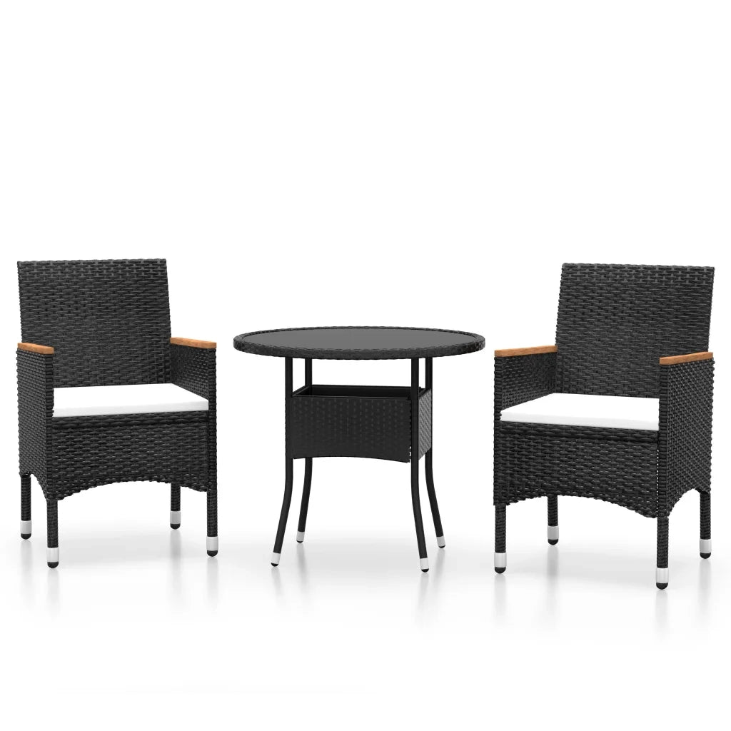 Set da Pranzo per Giardino 3 pz | Set Salotto da Giardino in Polyrattan Nero