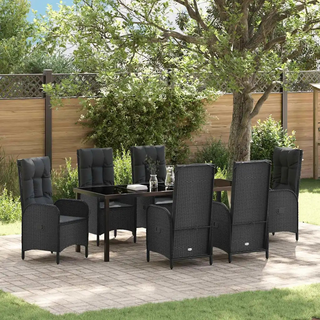 Set da Pranzo per Giardino con cuscino 7 pcs Nero polyrattan 3380118
