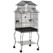 GABBIA PER UCCELLI DA INTERNI IN ACCIAIO E LEGNO CON VASSOIO, 4 RUOTE E TRESPOLO, 50X49X137CM