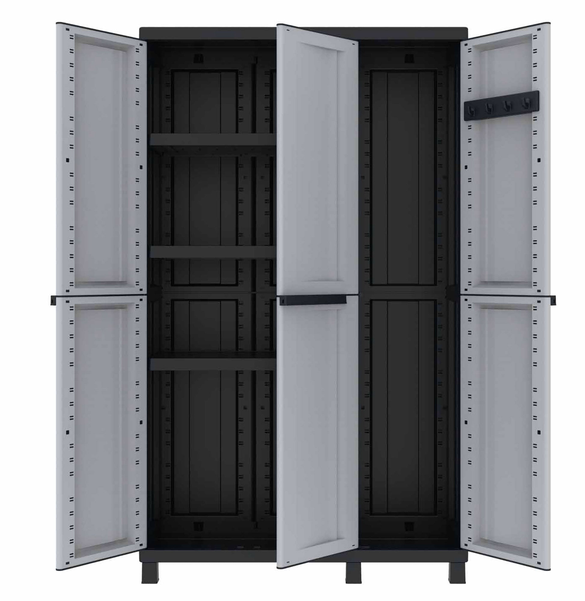 Armadio Portascope Modulare da Esterno 102x39x170 cm 3 Ante 3 Ripiani in Polipropilene Twist Grigio e Nero