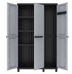 Armadio Portascope Modulare da Esterno 102x39x170 cm 3 Ante 3 Ripiani in Polipropilene Twist Grigio e Nero