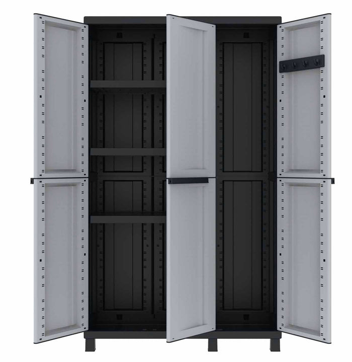 Armadio Portascope Modulare da Esterno 102x39x170 cm 3 Ante 3 Ripiani in Polipropilene Twist Grigio e Nero