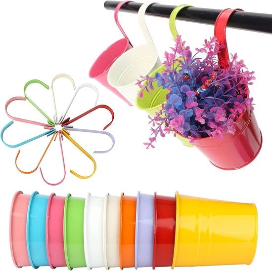 Decoração per la casa 10 pezzi di vaso da giardino in metallo appeso con chiodo a molla - recinzione decorativa per vaso da fiore per giardino, balcone e ringhiera - decorazione per la casa