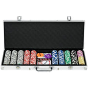 SET POKER PER 9-10 GIOCATORI CON 500 FICHES, 2 MAZZI DI CARTE E 5 DADI, IN ALLUMINIO E POLIESTERE