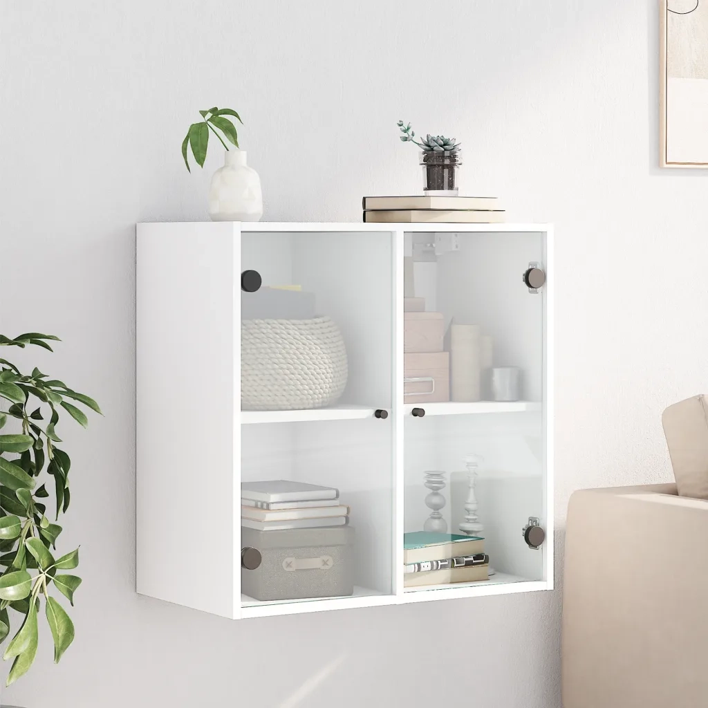Mobile a Muro con Ante in Vetro Bianco 68x37x68,5 cm 836490