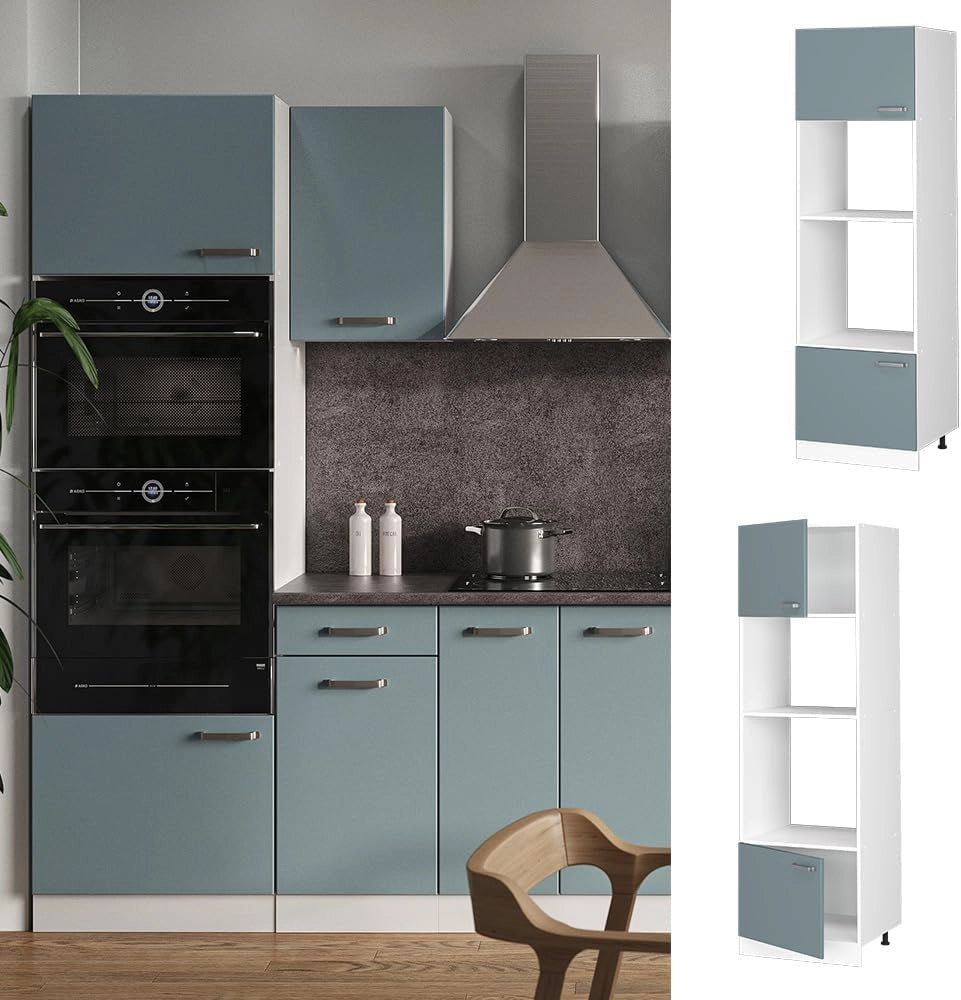 Mobile cucina microonde R-Line, Grigio-blu, 60 cm, per la libera combinazione all'interno di sistemi cucina modulari
