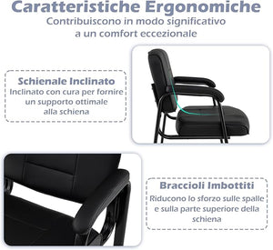 Set di 2 Sedie da Ufficio, Sedia per Sala d'Attesa con Struttura in Metallo, Braccioli Imbottiti, Sedia da Ospiti per Ufficio Riunioni, Portata 180kg (Nero)