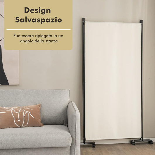 Paravento da Interno in Metallo, Separé Divisorio Interno Pieghevole con Piedini Stabili, Pannelli Divisori per Interni per Casa e Ufficio (Beige, 262 x 180 cm (3 Pannelli con ruote))