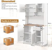 Armadio Dispensa da Cucina, Credenza da Cucina Alta con Ripiani Regolabili in 3 Posizioni, Illuminazione a LED e Presa Elettrica, per Sala da Pranzo, Soggiorno, Cucina, 100 x 40 x 181 cm