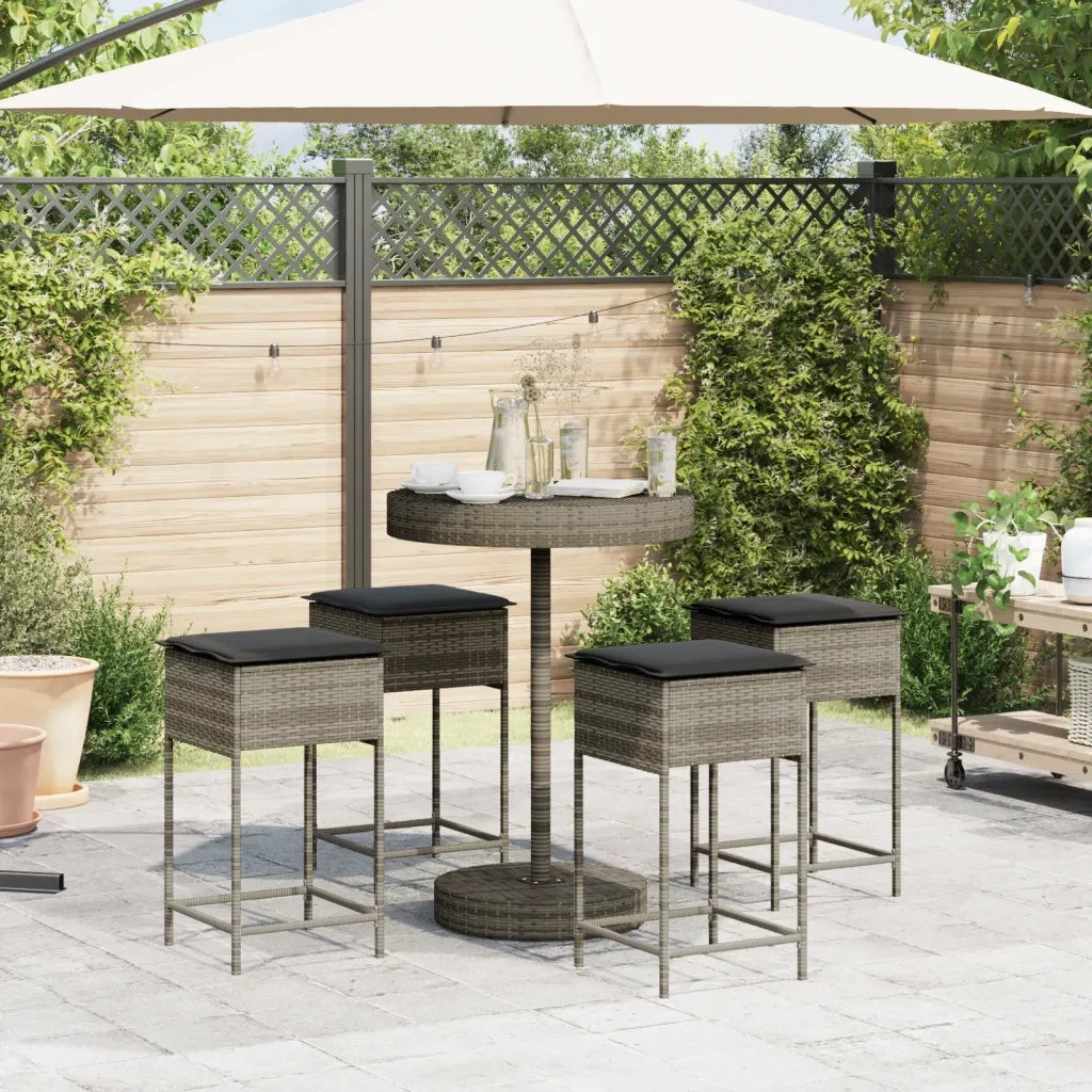 vidaXL Set Bar da Giardino 5 pz con Cuscini in Polyrattan Grigio