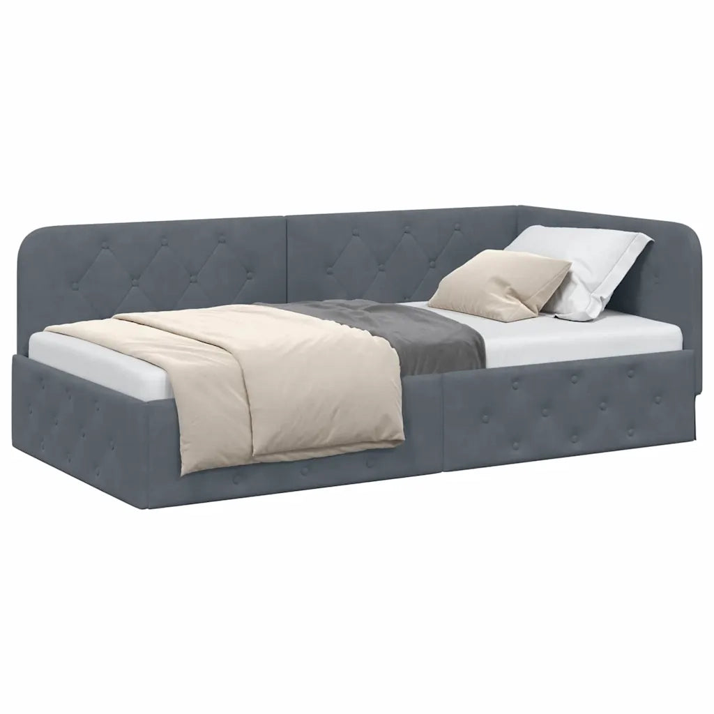 Cornice del letto ad angolo Grigio scuro 90 x 190 cm Velluto