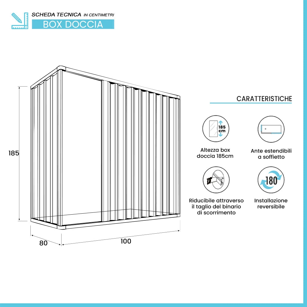 Box doccia angolare 80x100 a soffietto in PVC con apertura centrale Teti