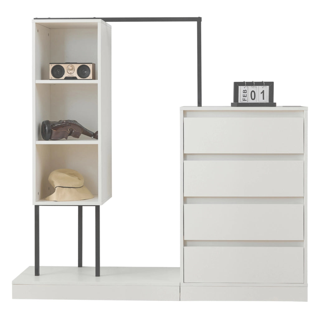 Armadio con Cassetti e Appendiabiti ¨C MINIMAL ¨C Bianco, 140x40x135