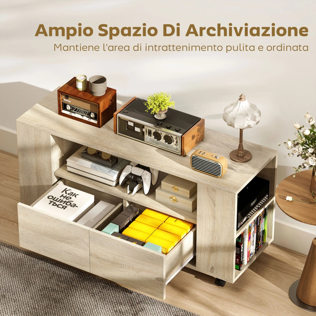 Mobile TV con Ruote Girevoli, Ripiani Regolabili e Cassetti ¨C zephmum ¨C 102x34.5x48.5 cm, Legno