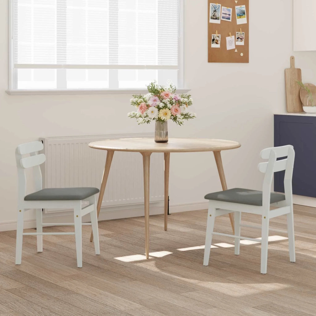 Sedia da pranzo 2 pz | Sedie da cucina Bianco e Grigio Legno di gomma solido