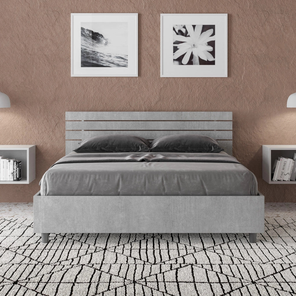 BS COM Letto matrimoniale francese senza rete 140x200 testata dritta con doghe cemento