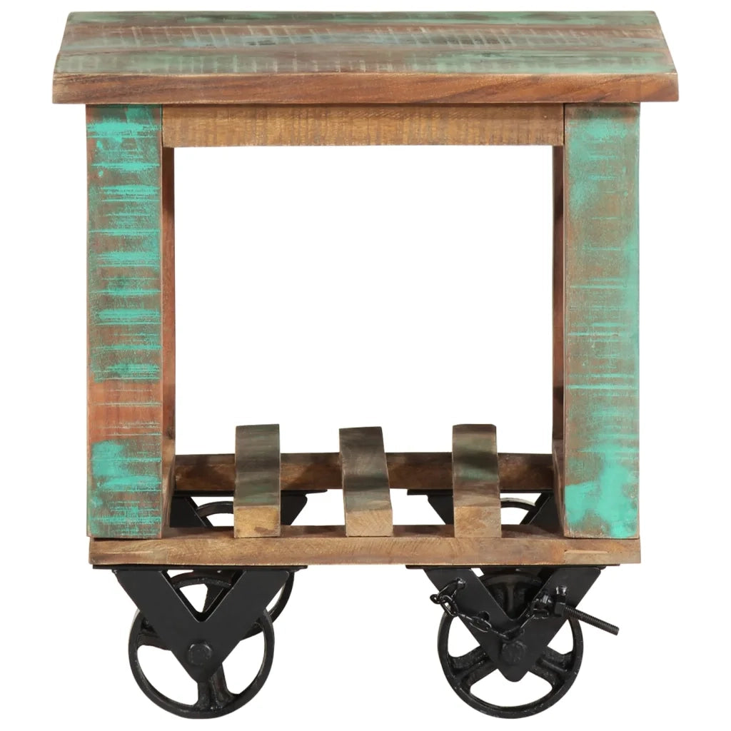 Tavolino | Tavolo laterale con Ruote 40x40x42 cm in Legno Massello di Recupero