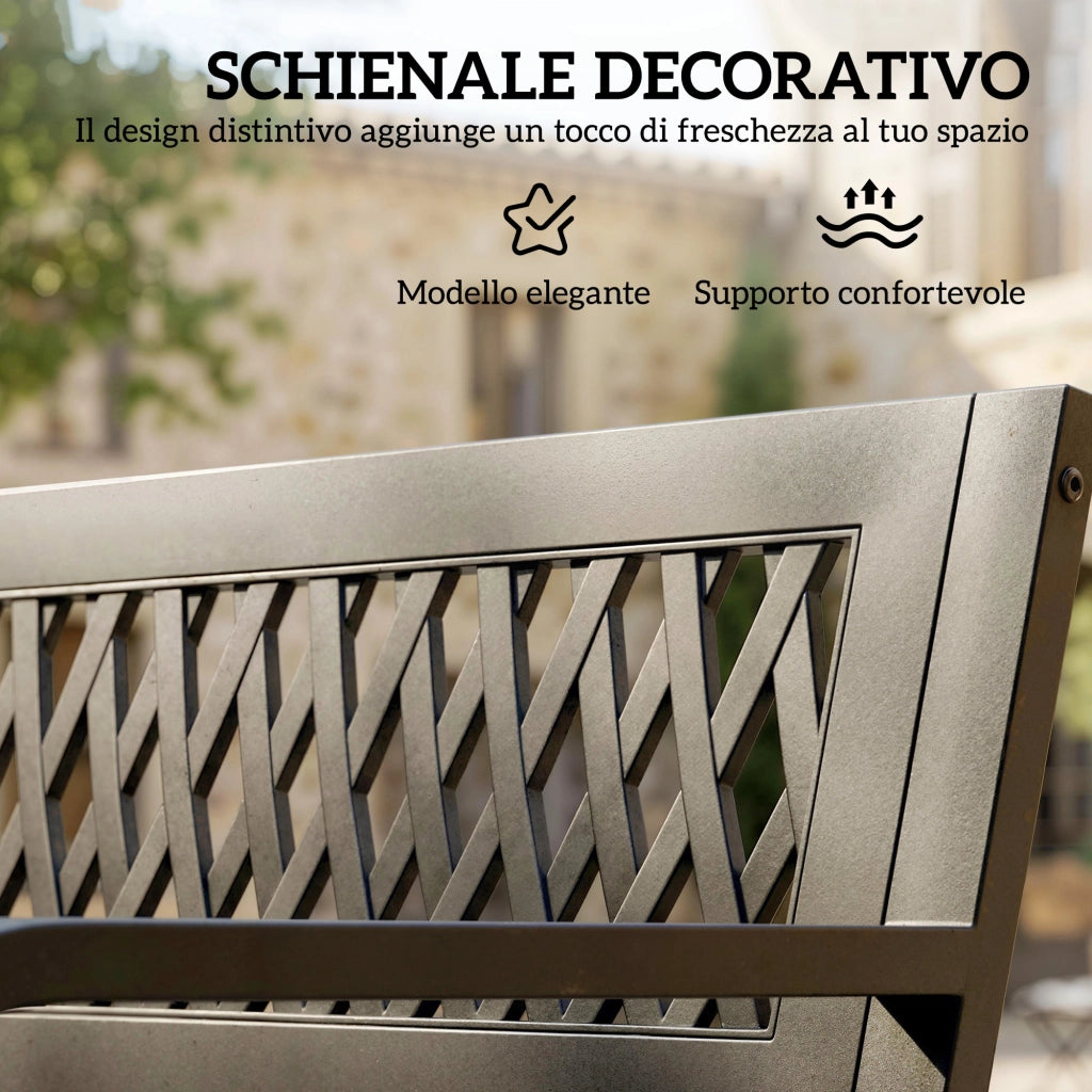 Panchina da Giardino 2 Posti a Doghe con Braccioli, in Metallo, 119x50x75 cm, Nero