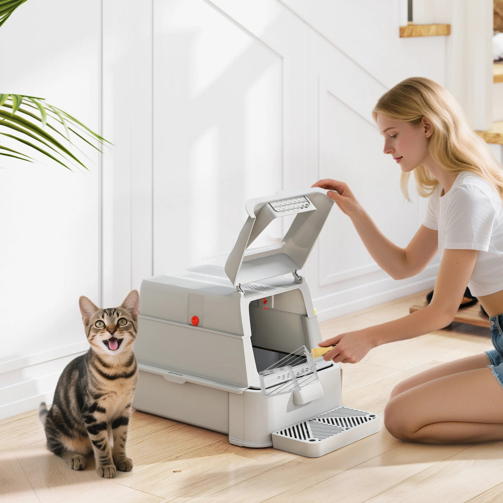 Arenero per Gatti in Acciaio Inossidabile ¨C zephmum ¨C Grigio Chiaro XL