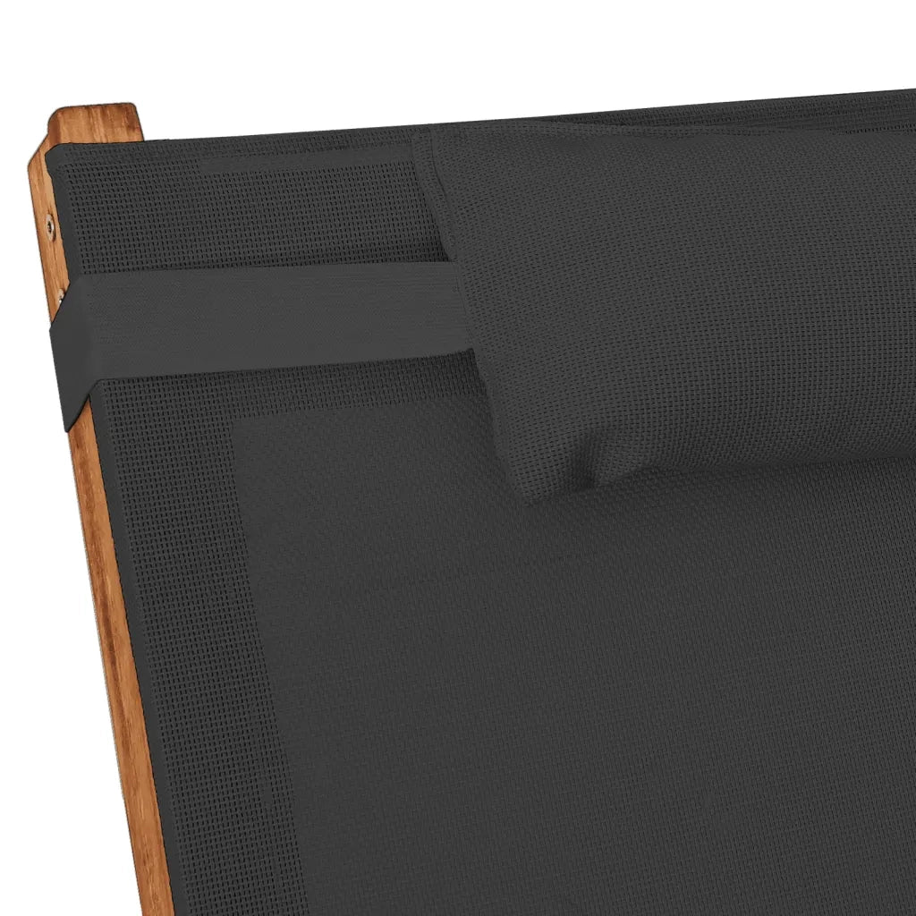 Lettino con Cuscino Grigio Textilene e Legno Massello di Pioppo 363470