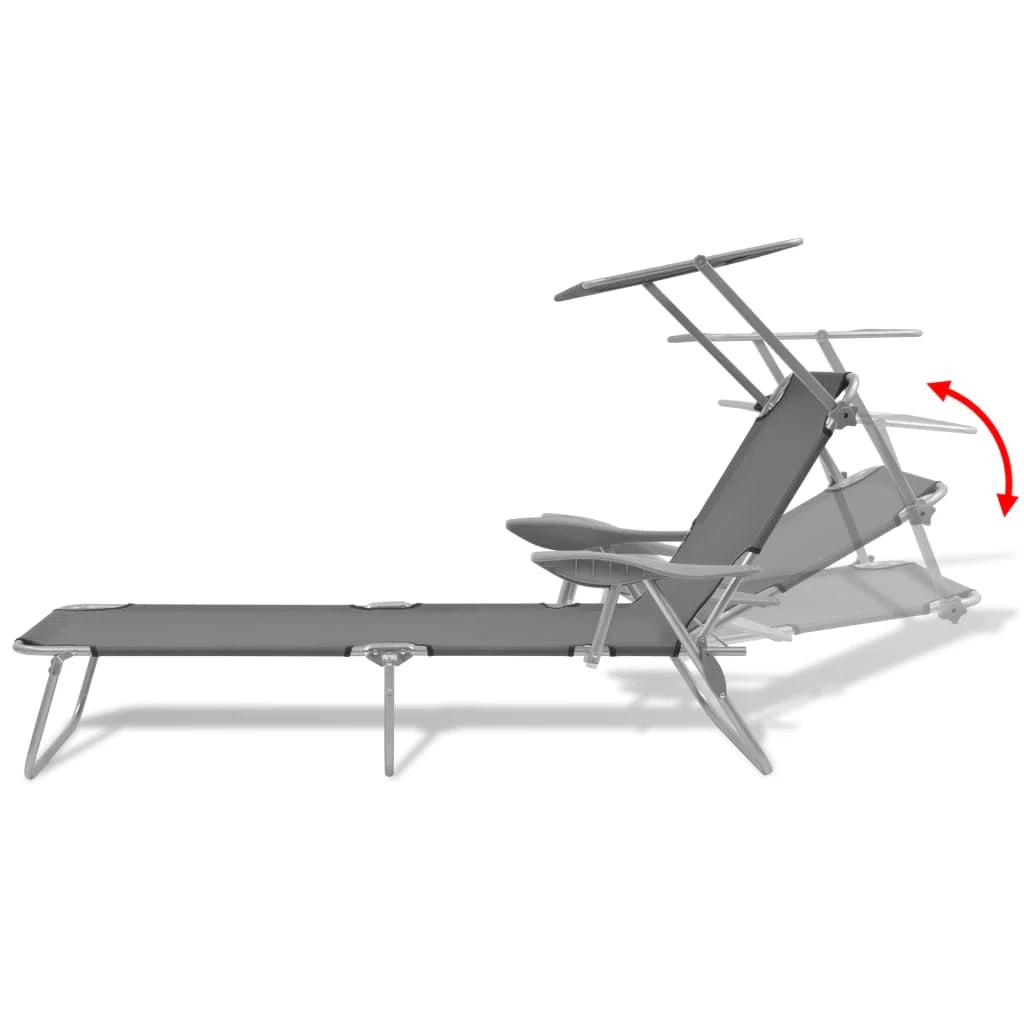 Lettino prendisole sedia a sdraio lettino prendisole letto da giardino mobili da esterno per patio con tenda da sole acciaio grigio 02_0012265