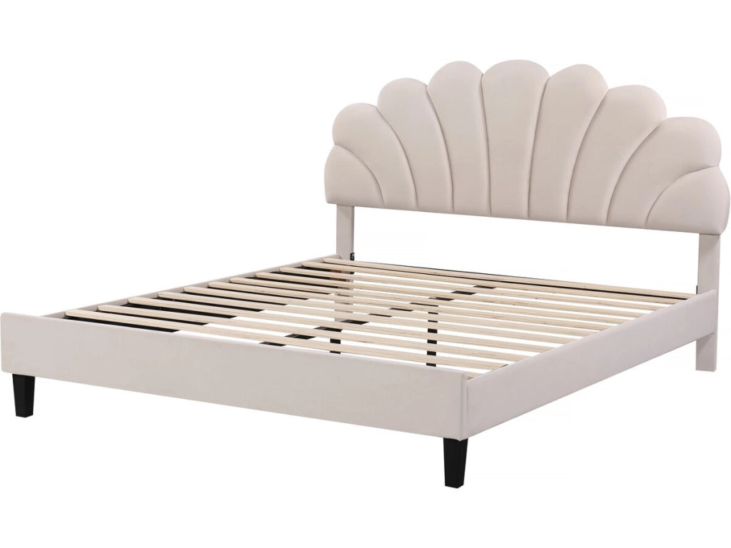 Letto in velluto "Manon" - Beige - 140 x 190 cm