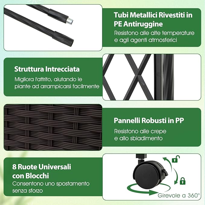 Arco da Giardino con 2 Fioriere Auto-irriganti e Ruote, Supporto per Piante in Metallo Rivestita PE Antiruggine, Grande Arco per Viti e Rose da Matrimonio all'Aperto (Nero)