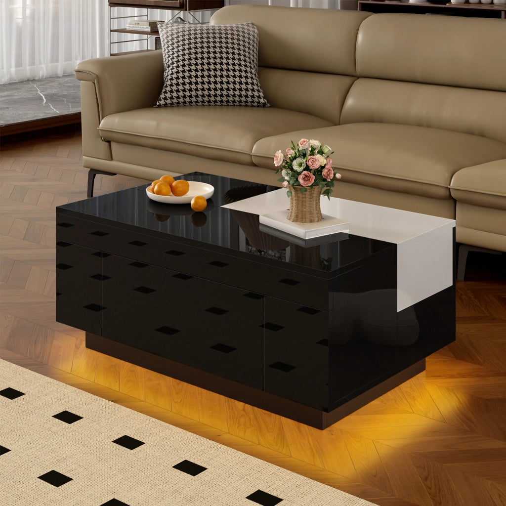 TAVOLINO Basso con LED 80 x 50 x 35,5 cm MDF Nero/Bianco