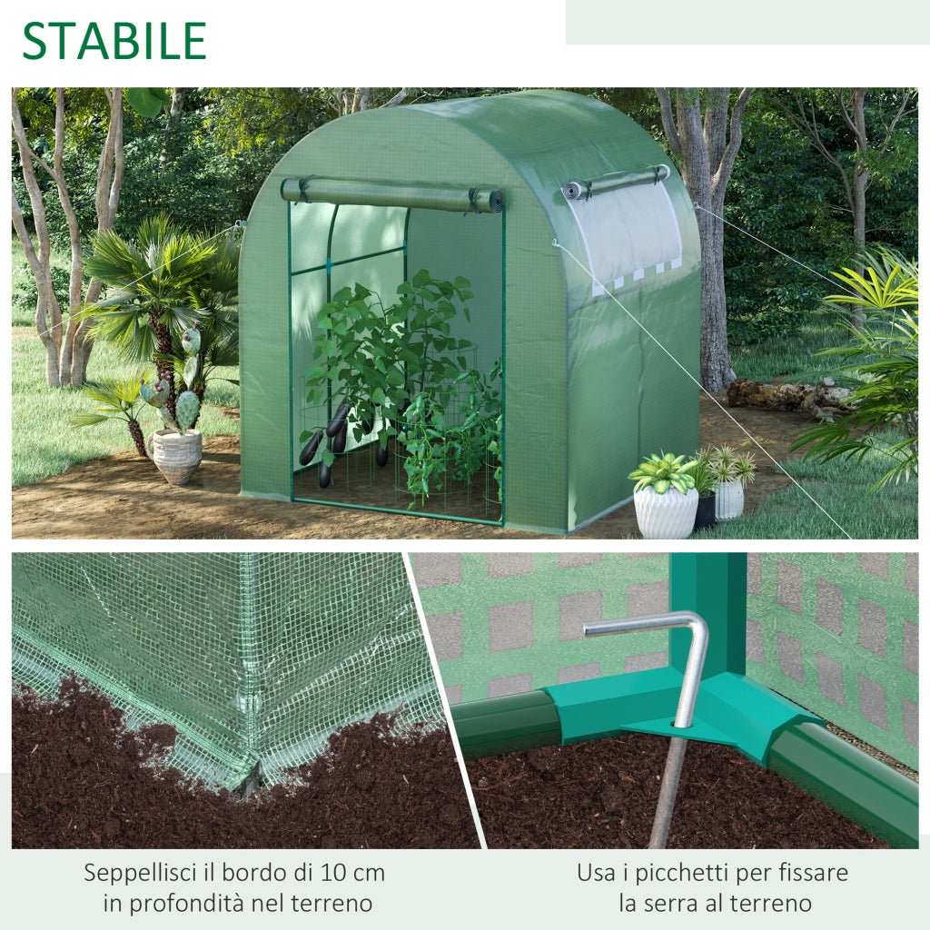 Easycomfort Serra da Giardino a Tunnel con Porte e Finestre Avvolgibili in PE Verde, 180x180x200cm