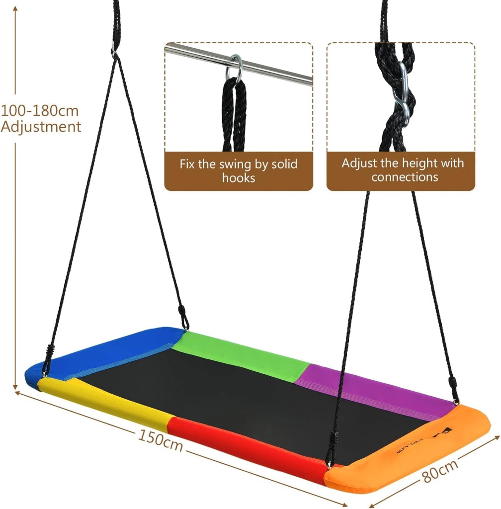 Altalena Regolabile in Altezza, per Bambini e Adulti, Altalena da Giardino fino a 150 kg, Altalena Sospesa per Interni ed Esterni, 150 x 80 cm (L x P) (Multicolore)
