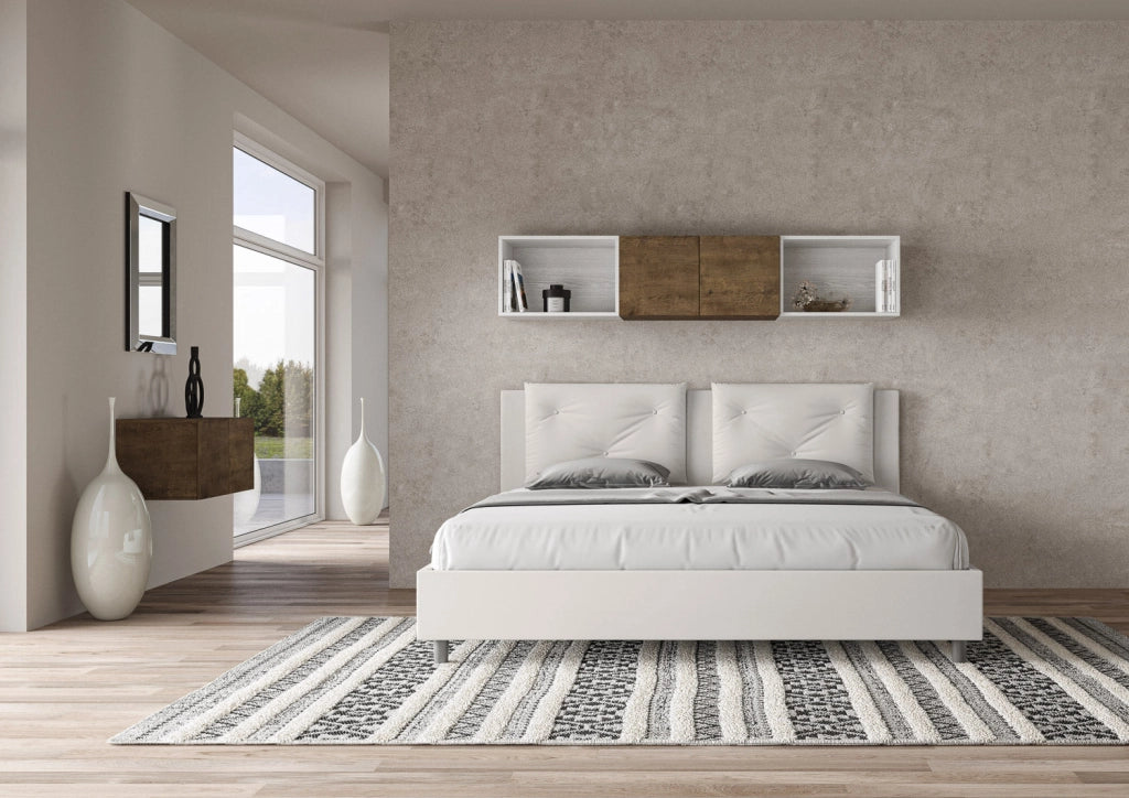Letto Matrimoniale 160x200 cm con Rete e Contenitore Appia Bianco