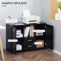 Armadietto Multifunzionale per l'Ufficio con Ruote a 360°, per Stampanti e Fascicoli, in Legno Nero 100x40x71cm