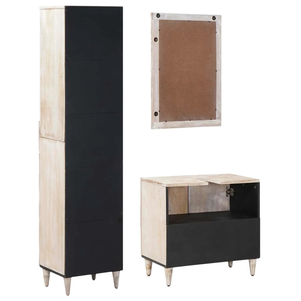 Set di mobili per il bagno 3 pcs Bianco Legno di mango massello