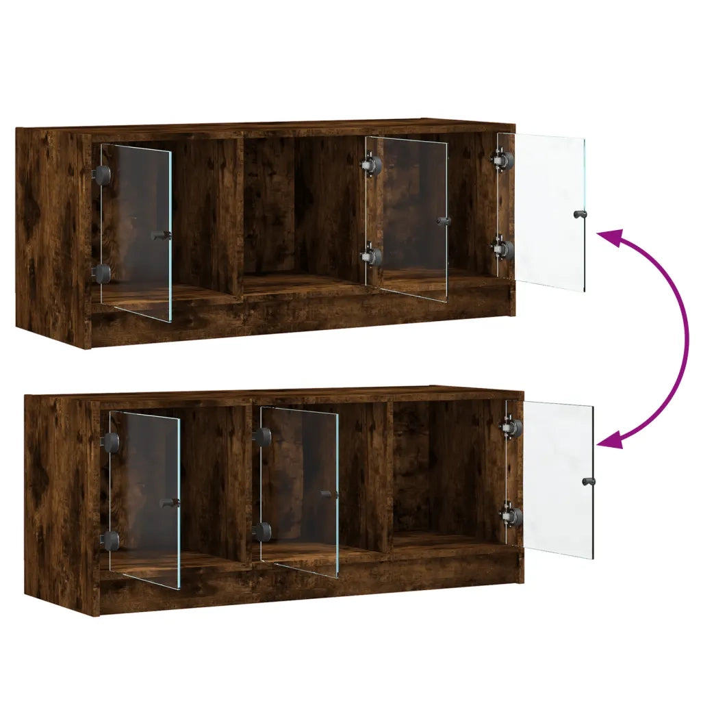 Mobile Porta TV con Ante in Vetro Rovere Fumo 102x37x42 cm 836410