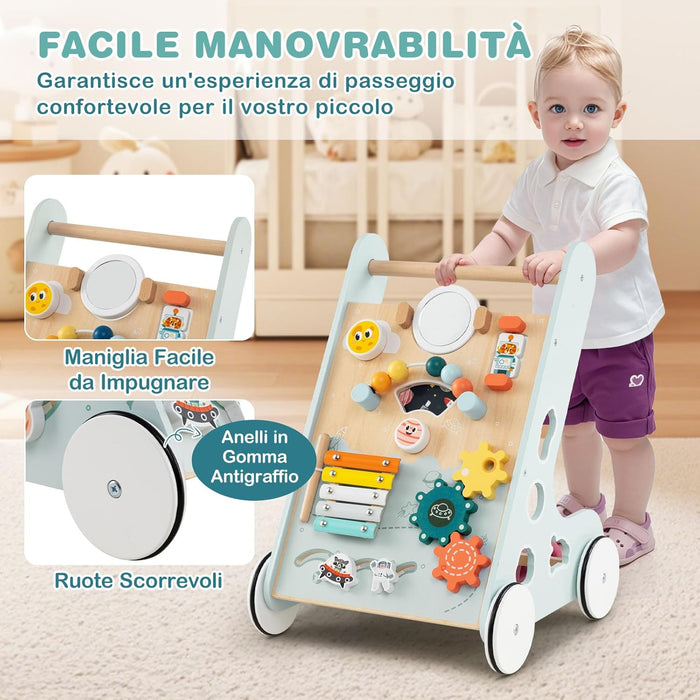 Carrellino Primi Passi 8 in 1, Girello in Legno per Bambini, Giocattolo Montessori, Centro Attività di Apprendimento a Spinta, Giocattolo a Spinta per Bambini di 1+ Anni (Verde)