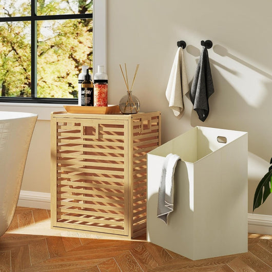 Cesto per la biancheria con design inclinabile, Cesto di tessuto rimovibile e pieghevole Naturale-Cesti del bucato