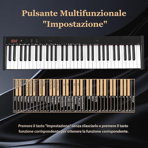 Tastiera Musicale 61 Tasti, Set Pianoforte Elettronico Portatile con Sgabello, Pianoforte Digitale Portatile con Supporto, Pedale Sustain, MIDI, USB e Funzione di APP Bluetooth