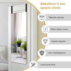 Specchio Figura Intera sulla porta, Specchio Rettangolare da Parete, Specchio Moderno da Trucco da Appendere con 2 Ganci, Ideale per Corridoio Salone Camera da Letto Bagno
