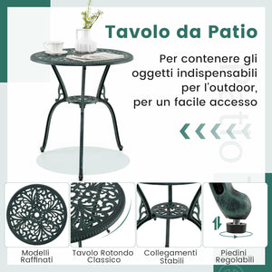 Set da Bistro da Patio a 3 Pezzi, Sedie e Tavolo in Alluminio con Foro per Ombrello, Set da Bistro da Esterno per Veranda, Giardino e Piscina (Verde)