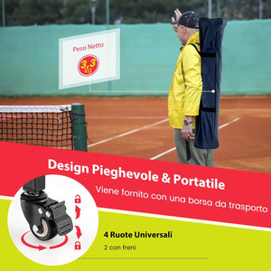 Carrello Porta Palline da Tennis, Carrello da Tennis Pieghevole in Alluminio con Ruote Frenate, Borsa Rimovibile Tasche Laterali, Borsa per Il Trasporto, Max 150 Palline Tennis
