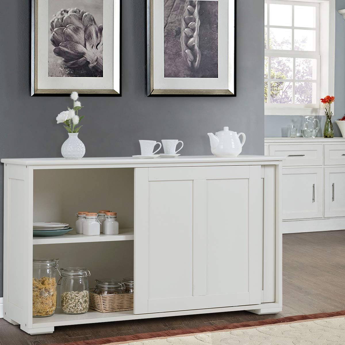 Armadietto da Cucina Mobiletto per Cucina Composto da Due Porte Scorrevoli Dimensioni: 106.5 x 33 x 62.5 cm (Crema)