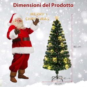 Albero di Natale in Fibra Ottica 150/180 cm, Albero di Natale Artificiale Pre-illuminato con 24/36 Luci a Stringa, Stella sulla Cima e 170/230 Punte dei Rami, Decorazione per Feste (180 CM)