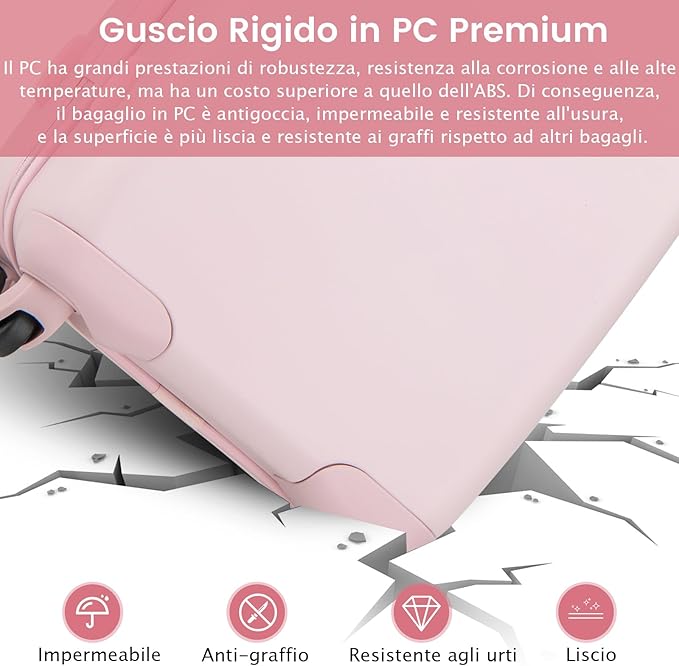 Valigia da Viaggio con Ruote Girevoli, Valigia Trolley con Manico Regolabile in Altezza, Guscio Rigido in PC, 38 x 22 x 57 cm (Rosa)