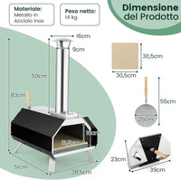 Foro per Pizza da Giardino, Forno Portabile a Legna da Esterno per Piazza, Forno per Pizza con Pietra per Pizza con Gambe Pieghevoli