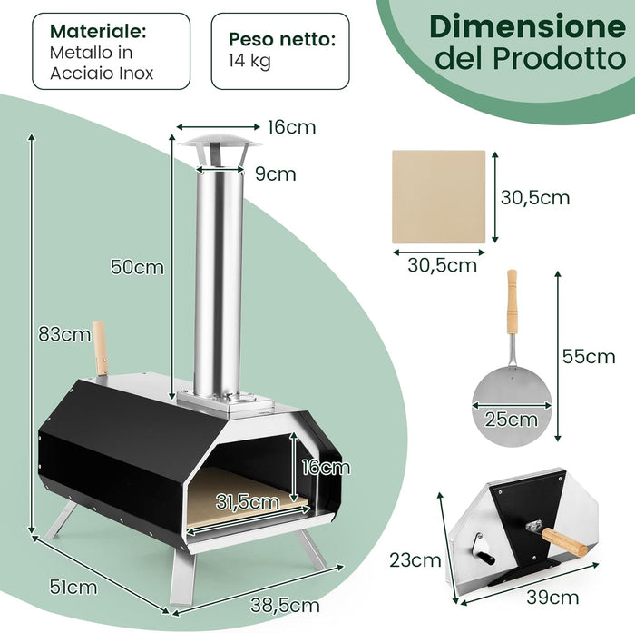 Foro per Pizza da Giardino, Forno Portabile a Legna da Esterno per Piazza, Forno per Pizza con Pietra per Pizza con Gambe Pieghevoli
