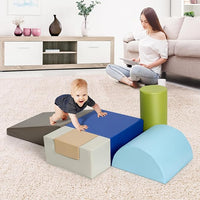 Set di 6 Blocchi per Bambini con Diverse Forme e Colori, Centro attività Palestrina Giocattolo per Arrampicata e Strisciamento (Grigio Chiaro)